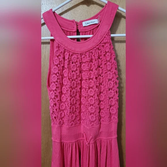 Calvin Klein Pink Halter Maxi Dress with Side Pockets and Lace Top Size 2 - Picture 9 of 10